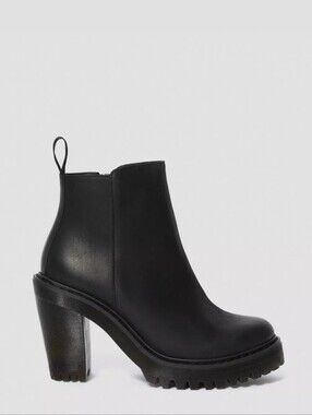 Dr. Martens Magdalena Black Chunky Heel Ankle Boots with Side Zip 39 US 8 8.5